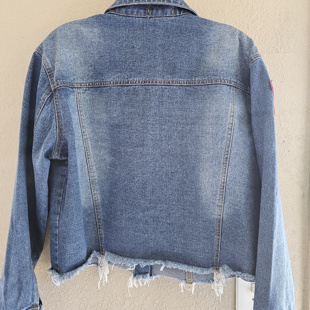 3.65 women's cropped jeans patch jacket women's size medium color denim - Picture 6 of 6